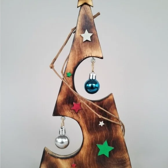 Wooden Holiday Tree with Ornaments - Picture 2 of 2